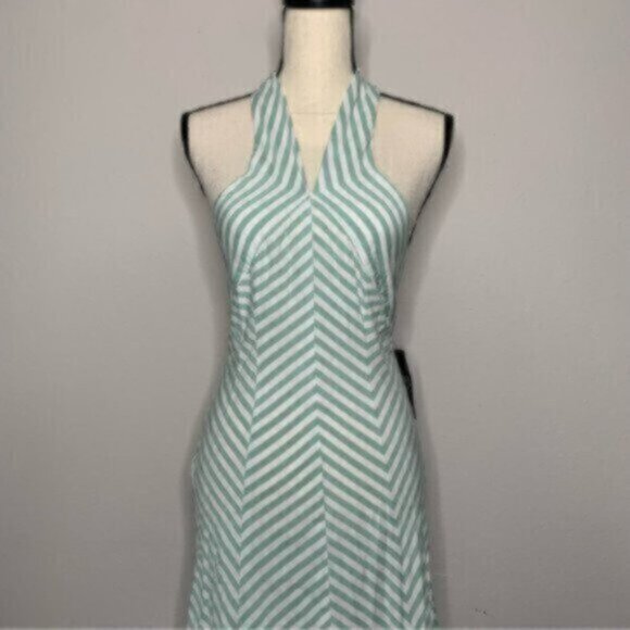 NWT New York & Company Sea Green & White Striped Halter Long Maxi Dress - Picture 4 of 14